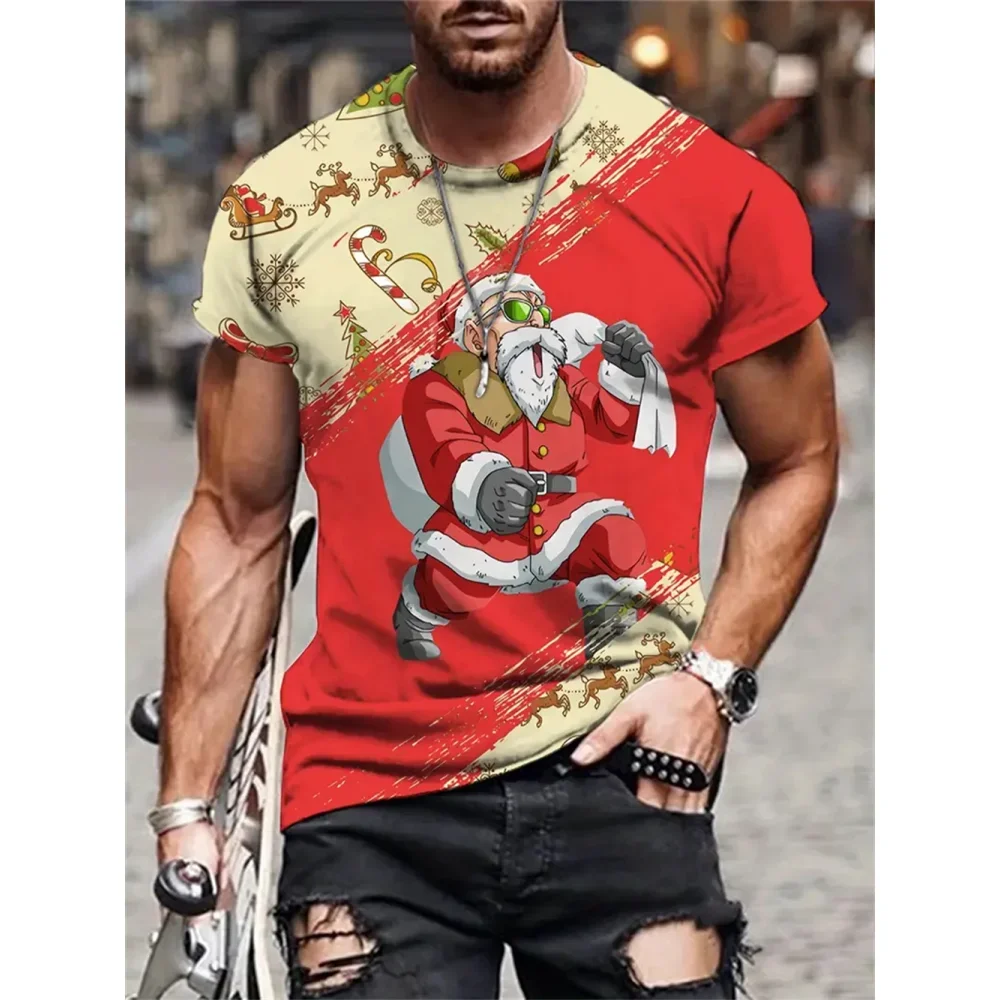 

Funny Santa Claus Print T Shirt For Men Hip Hop Trend Harajuku X'mas Clothing Fashion O-neck Oversized Short Sleeve Casual Tops