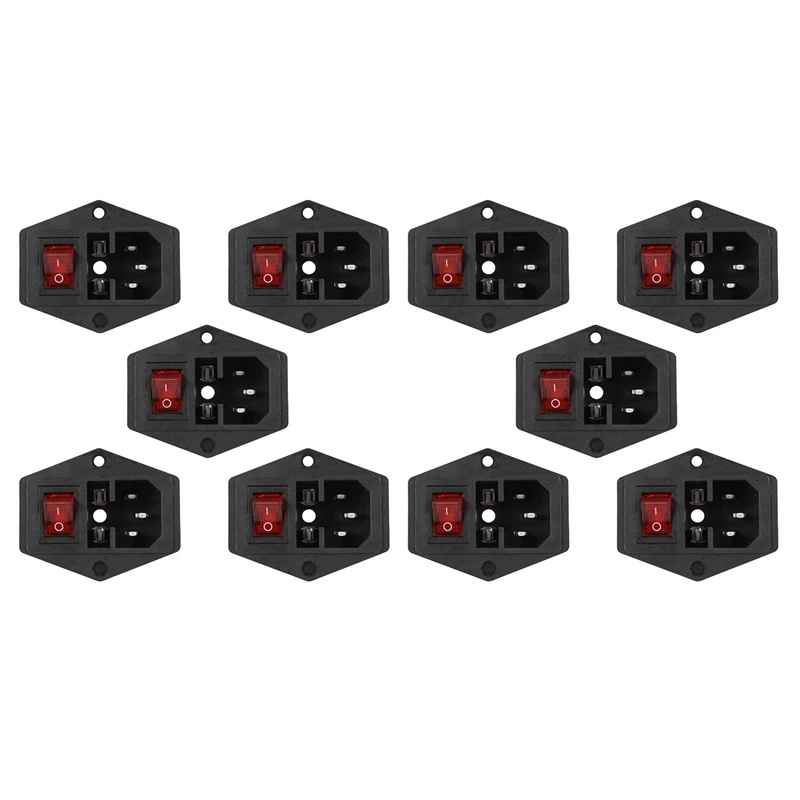 

Hot 10X 3 Pin IEC320 C14 Inlet Module Plug Fuse Switch Male Power Socket 10A 250V