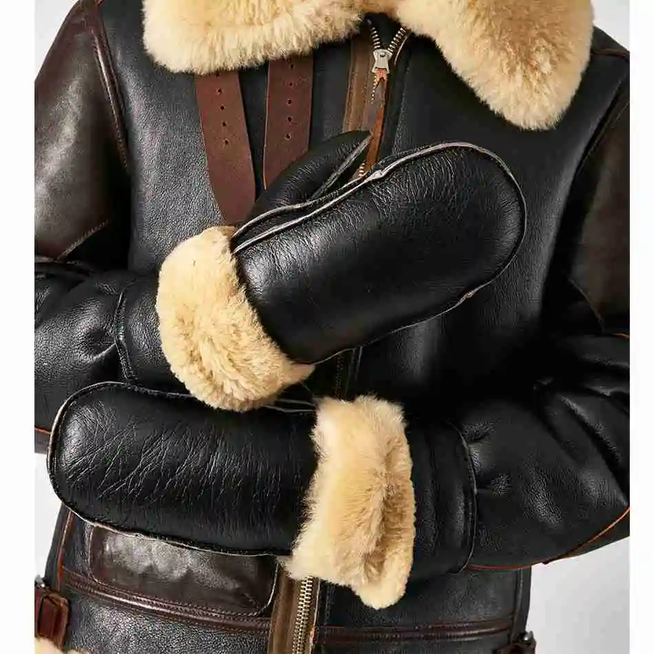 RAY KWOK Australian Merino Fur One Thick Winter Windproof And Cold Warm Locomotive Gloves Amekaji vintage wool gloves