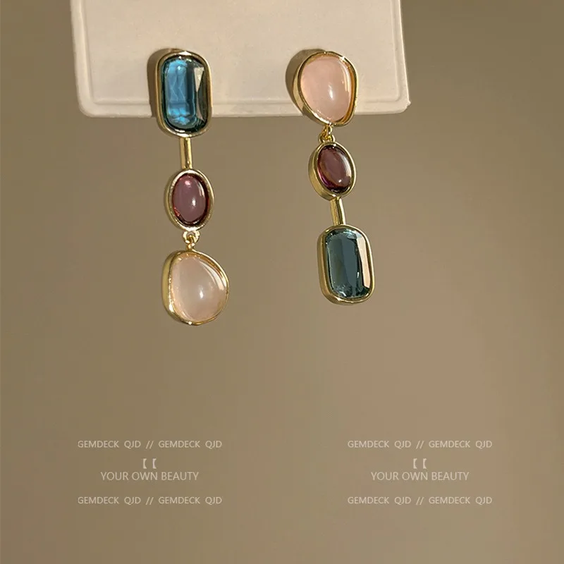 Асимметричные красочные серьги из смолы для женщин ретро контрастные