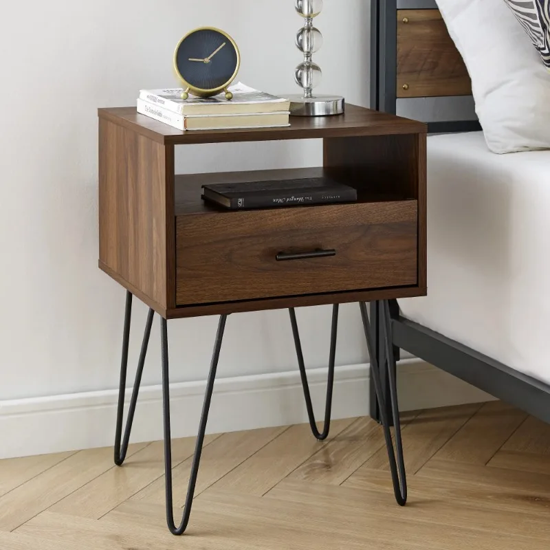 

Mid-Century Modern Hairpin Leg Nightstand, Dark Walnut