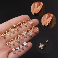 1piece zircon heart triangle stud earrings for women 2022 fashion jewelry ear cuff 20g stainless steel piercing earrings