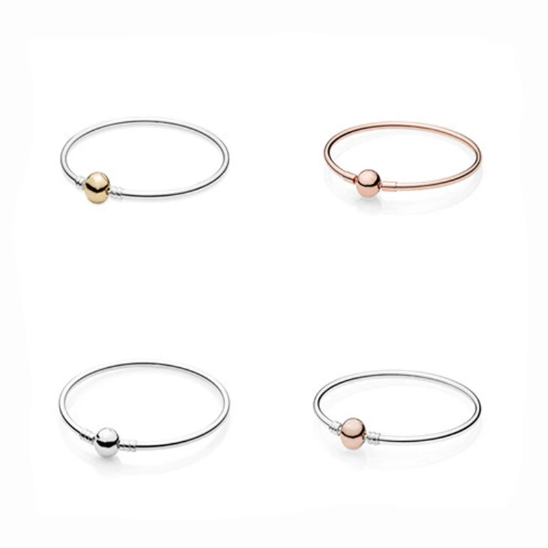 

Fashion Women Bracelets Signature Round Clasp DIY 925 Sterling Silver Pan Bracelets for Women Charms Jewelry