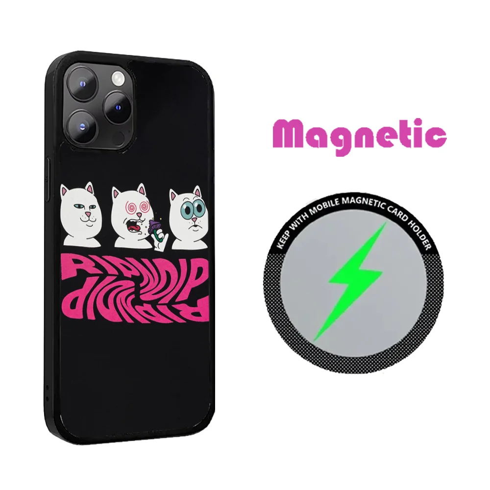 Funny R-RipndipS CAT Phone Case For iPhone 16 15 14 13 12 11 PRO MAX PLUS Mini Magnetic wireless mirror phone case