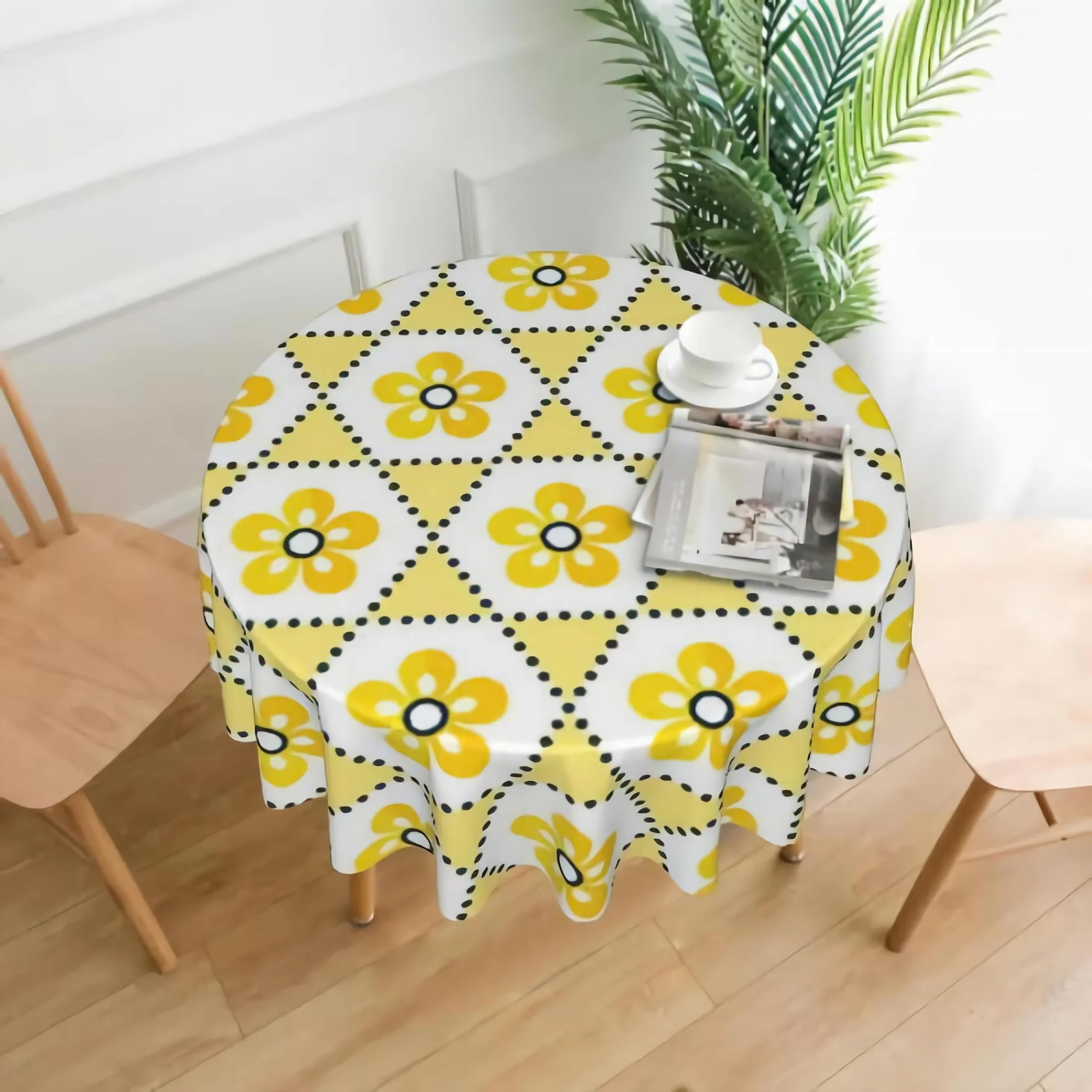 

Cute Floral Tablecloth for Round Table Washable Satin Resistant Dining Table Protector for Holiday Party 60 Inch