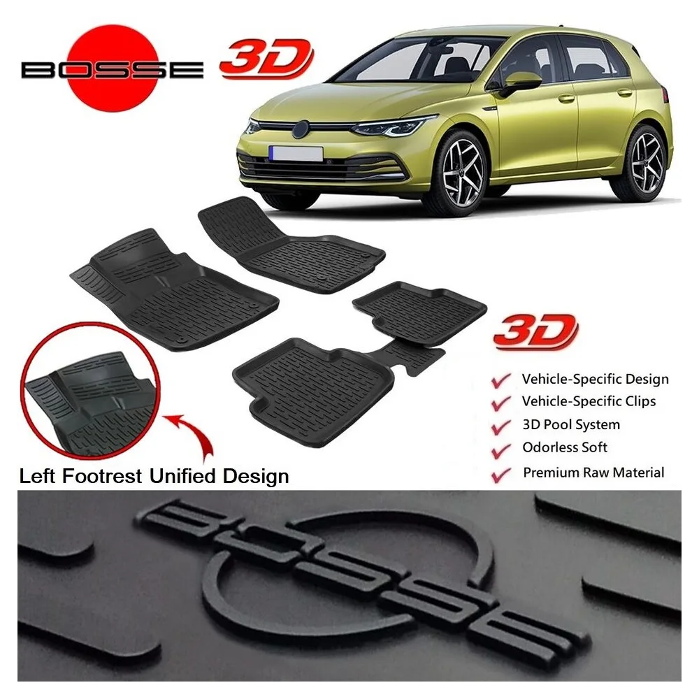 

3D Pool Car Mats Volkswagen Golf 8 E-TSİ & TSİ 2021 2023 Auto Interior Carpet Protector Accessories Rubber Luxury Floor Non Slip