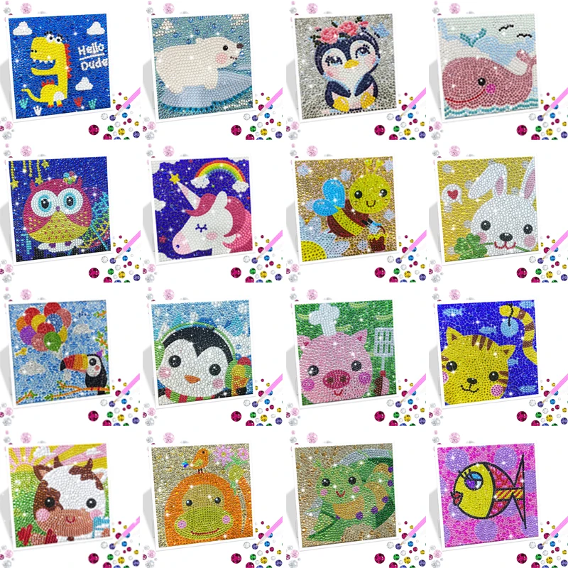 

Diamond Painting by Number Kits for Kids DIY Cartoon Animal Mosaic Crafts Easy Diamond Embroidery Pictures Beginners Art Gift