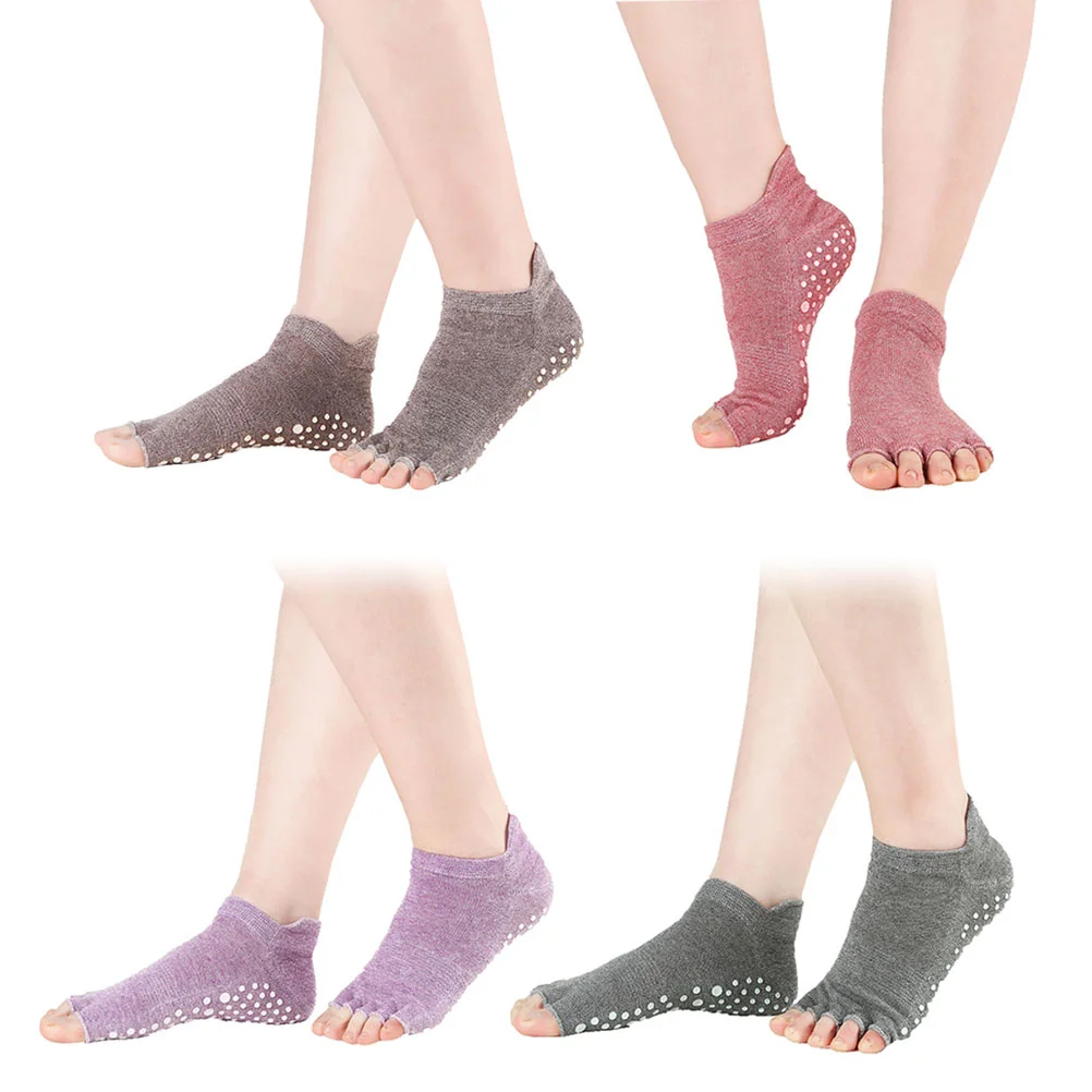 

4 пары женских носков для йоги, нескользящие носки с силиконовой подошвой для йоги, пилатеса, Барра, студии, Бикрам, балета, танцев (смешанные