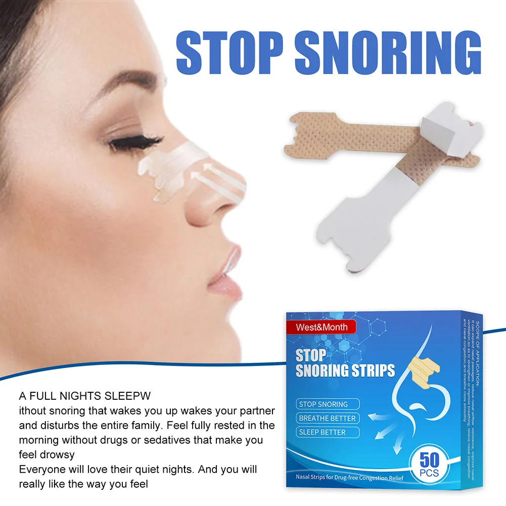 

50Pcs Breathe Nasal Strips Right Way Stop Snoring Anti Snoring Strips Easier Better Breathe Health Care Face Care Tools