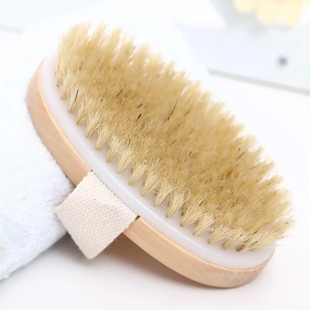 

Natural Bristle Brush Round Boar Bristles Bathing Portable Bathing Brush Body Brush, Bathing Hand-held Brush Bathroom T3o3