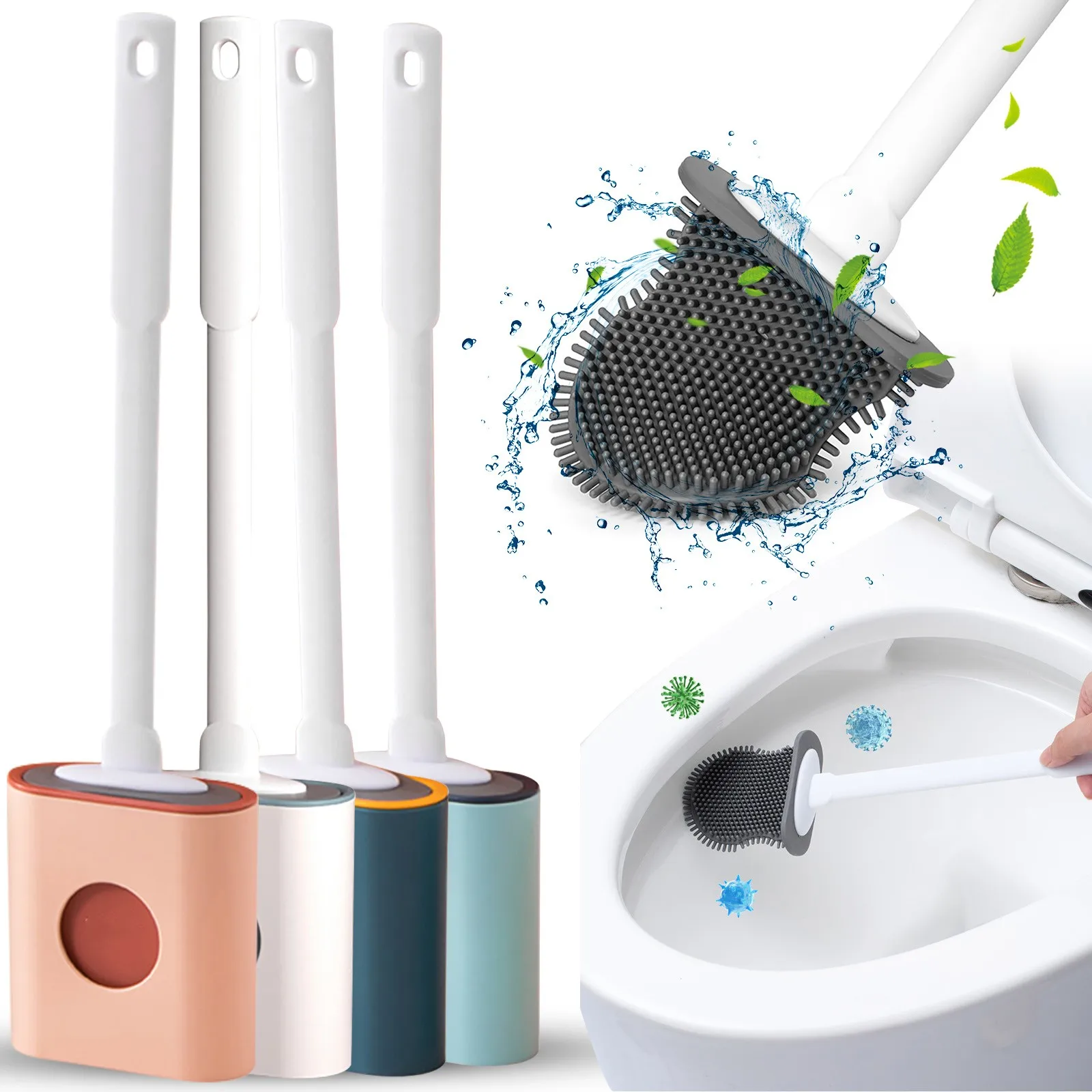 

Toilet Bowl Brushes And Holders Flat Head Flexible Wall Mounted Toilet Bowl Cleaner Brush Holder Set For WC Bathroom Cleaning