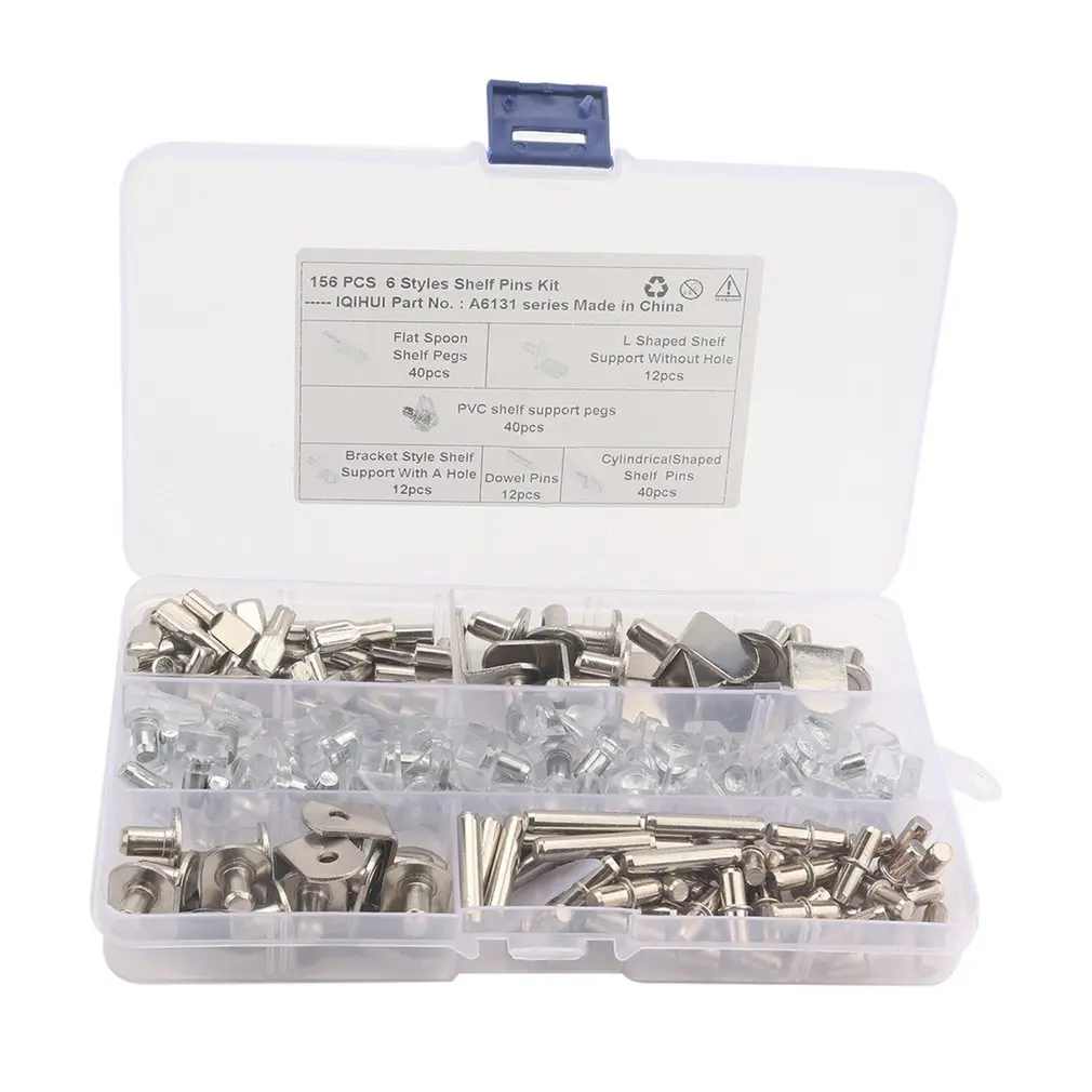 

156 шт., 6 стилей, комплект полки штырей, никелированные кронштейны для полки, колышки, булавки для шкафа, мебели, поддержка полки, отверстие дл...