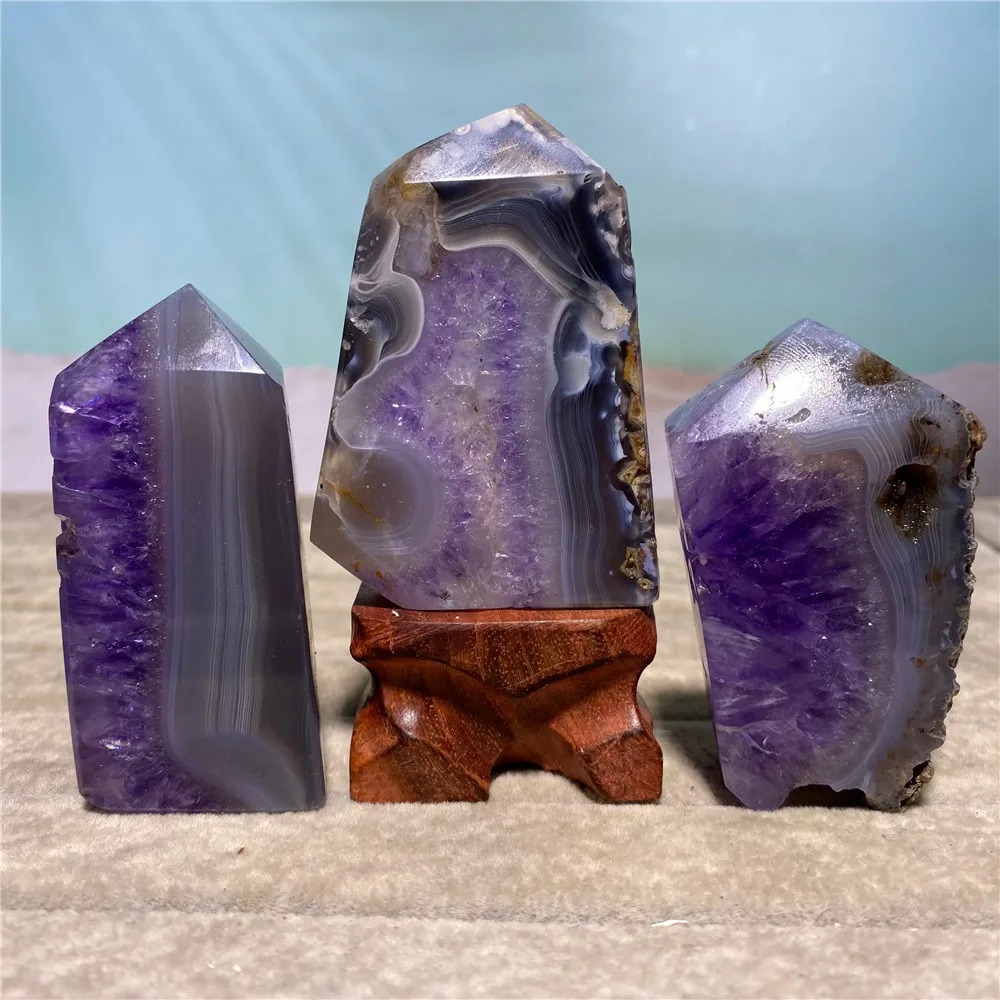 

Amethyst Agate Natural Stones Tower Druzy Wicca Quartz Crystal Wand Point Healing Cluster Specimen Home Decoration Gift Geode