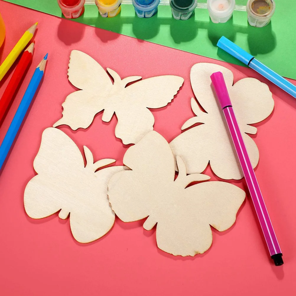 

40 Pcs Ornaments DIY Wooden Cutout Unfinished Slice Tags Spring Decorations Butterflies Plate