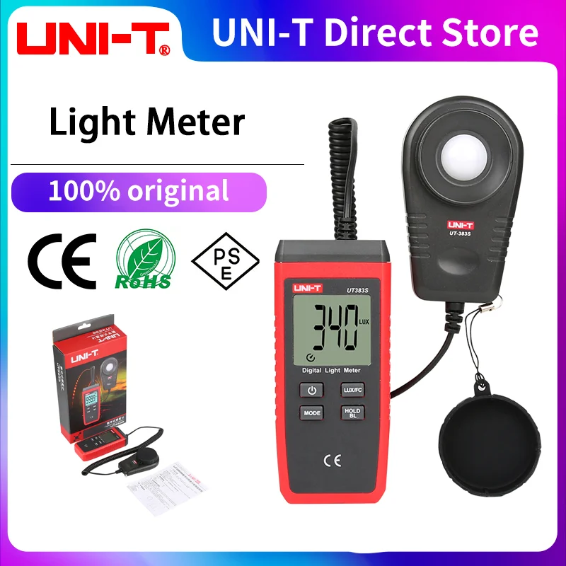 

UNI-T UT383S Light Meter 200,000 LUX Digital Luxmeter Luminance Lux Fc Test Max Min Illuminometers Photometer