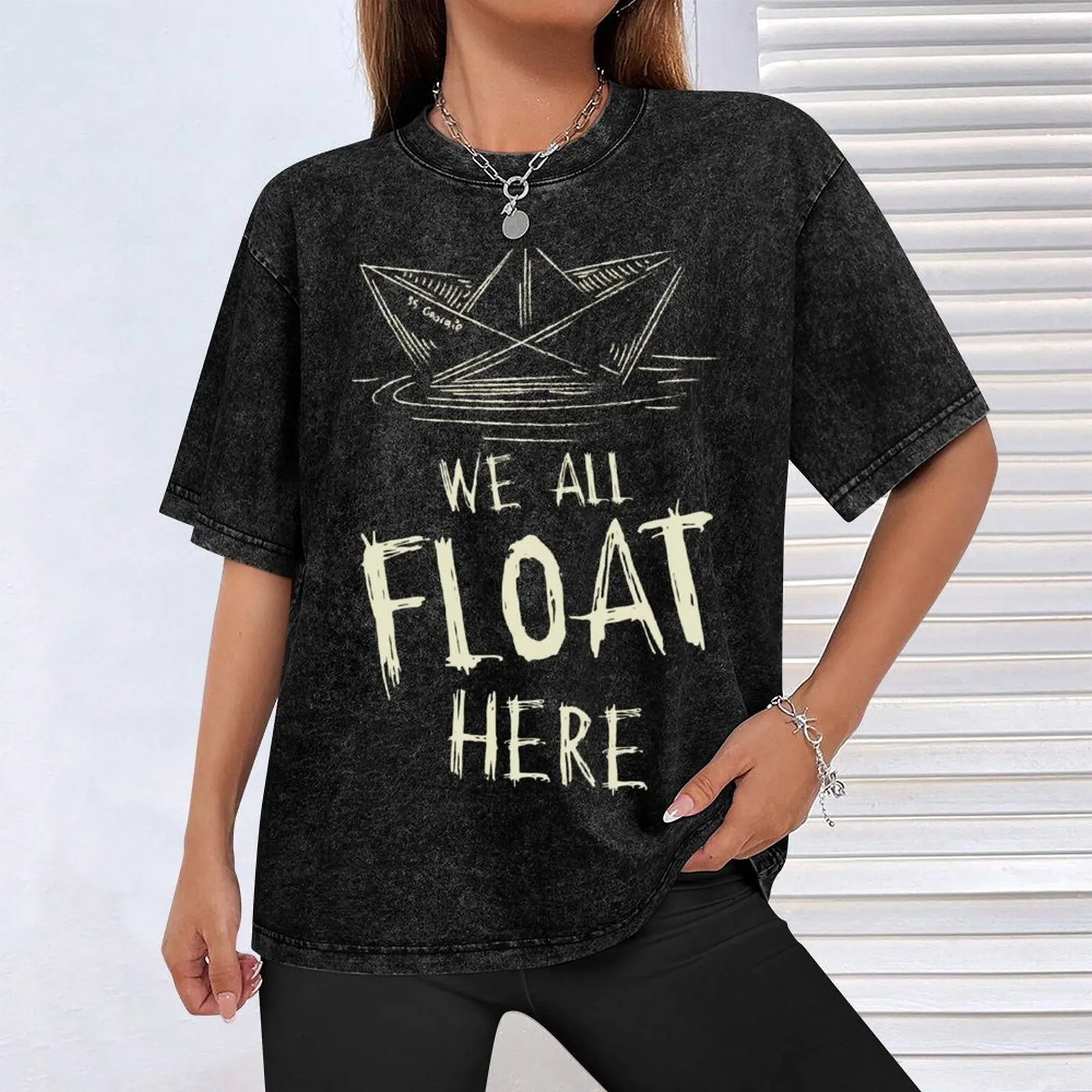Фото Футболка с надписью SS Georgie Paper Boat We All Float Here, долговечная повседневная футболка №4