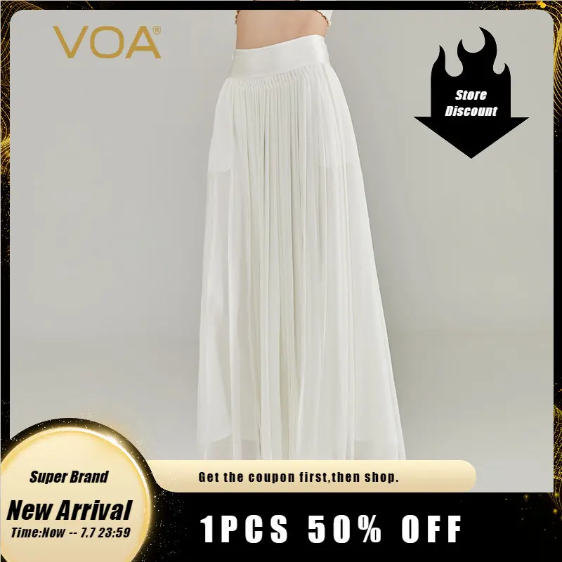 

Женская шелковая плиссированная юбка VOA, белая плиссированная юбка из жоржета с боковыми карманами и естественной талией, CE213