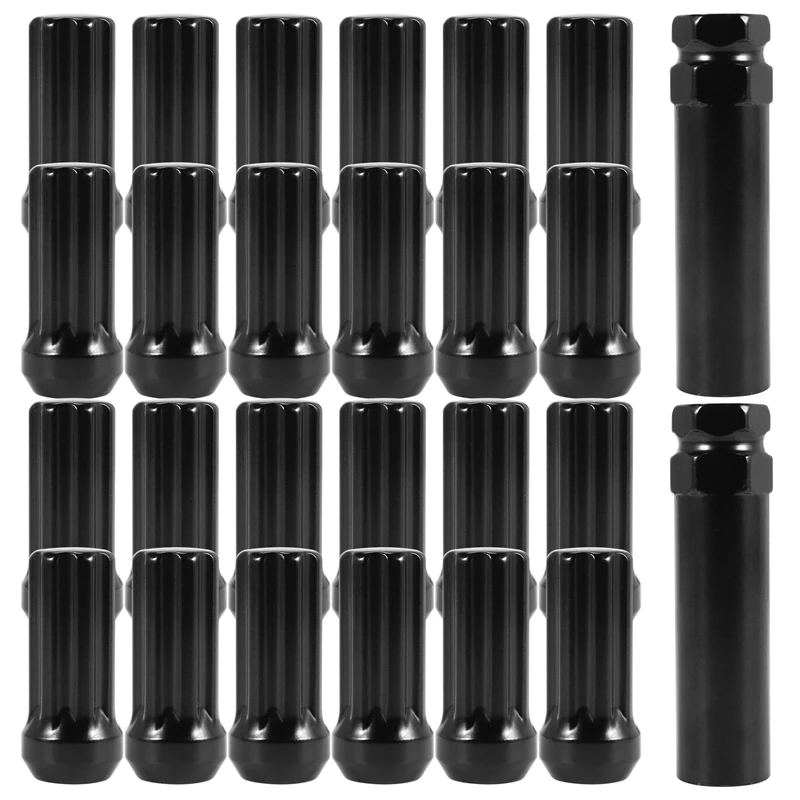 Фото Колесные гайки M14X1.5, 24 штуки, 14ммx1.5, 7-шлицевые конические гайки, 2 дюйма в длину, черные, с 2 ключами-головками - A07G №4
