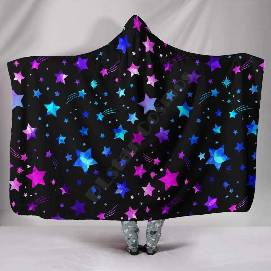 

Pink Purple Stars 3D Printed Wearable Blanket Adults For Kids Various Types Hooded Blanket Fleece blanket 02