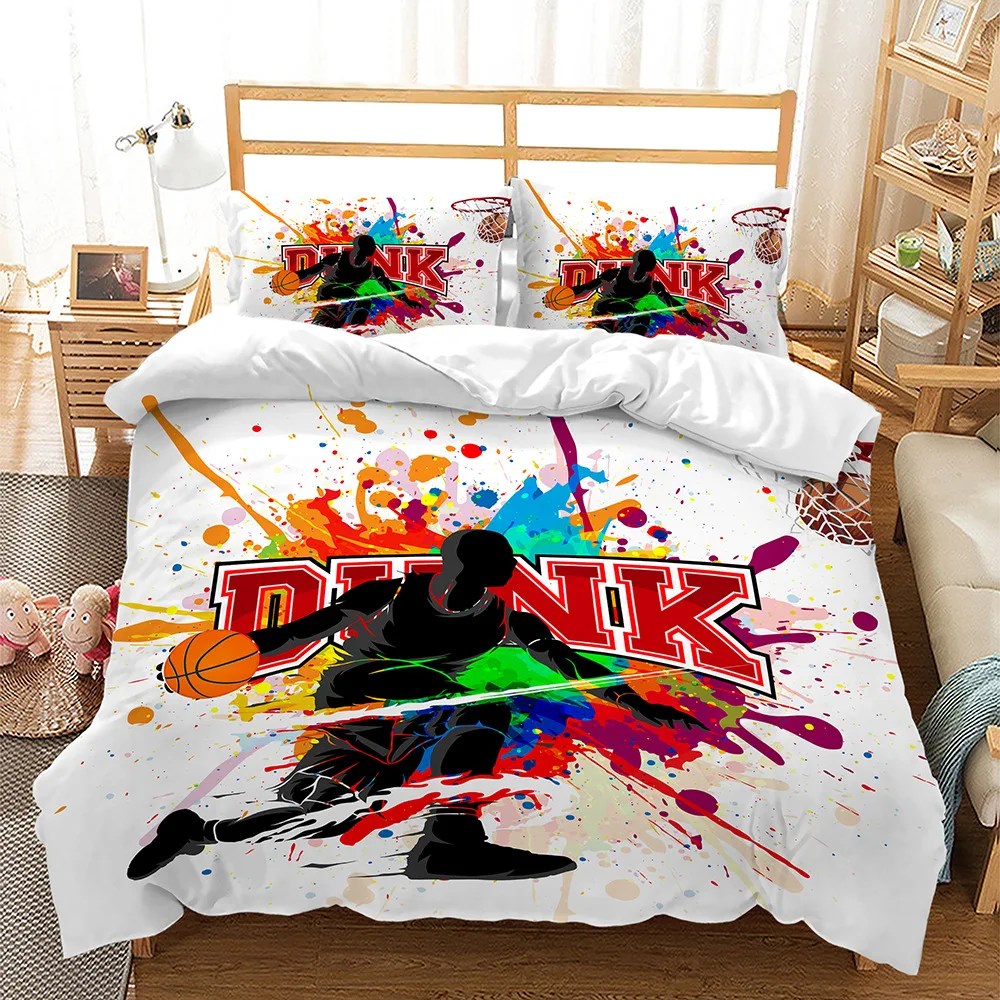 

Child Bedding Sets Cool basketball Single Kids Duvet Cover Bed Set With Pillowcase Twin Boy Girl Birthday Present Christmas Gift