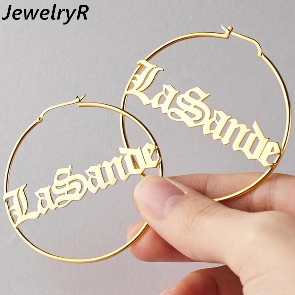 

JewelryR личные старые английские серьги на заказ из нержавеющей стали с табличкой, круглые серьги-гвоздики для женщин, ювелирные изделия, рожд...