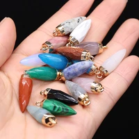 2pc natural stone pendants faceted labradorite opal crystal pendulum for charm jewelry making diy necklace earring crafts