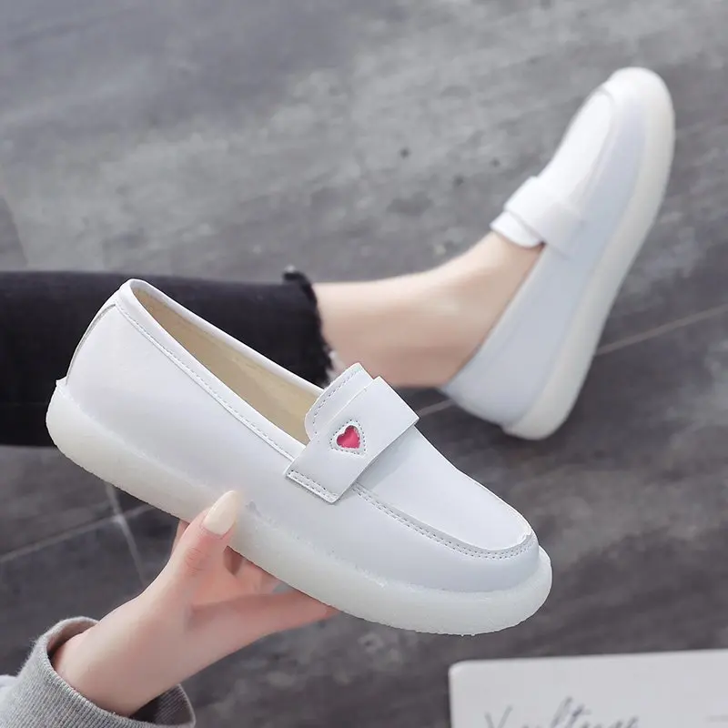 

White Platform Shoes Women's Pink Love Loafers 2022 Ladies Casual Slip-on Flat Shoes Lightweight Comfort Shoes zapatos de mujer