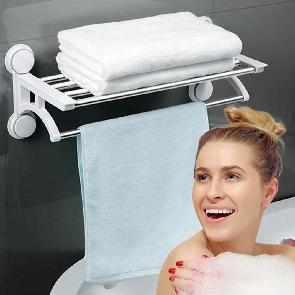 

Bathroom Accessories Storage Punch-Free Towel Shelf Towel Rack Shower Hanger Wall Mount Bath Holder