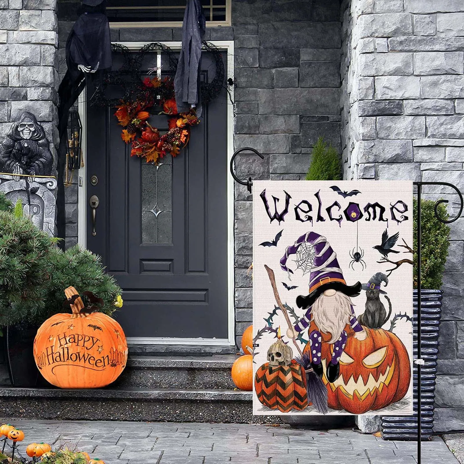 

Двусторонний льняной Садовый флаг с принтом на Хэллоуин, праздничное украшение в виде сада, флаг с футбольным баннером, флаги