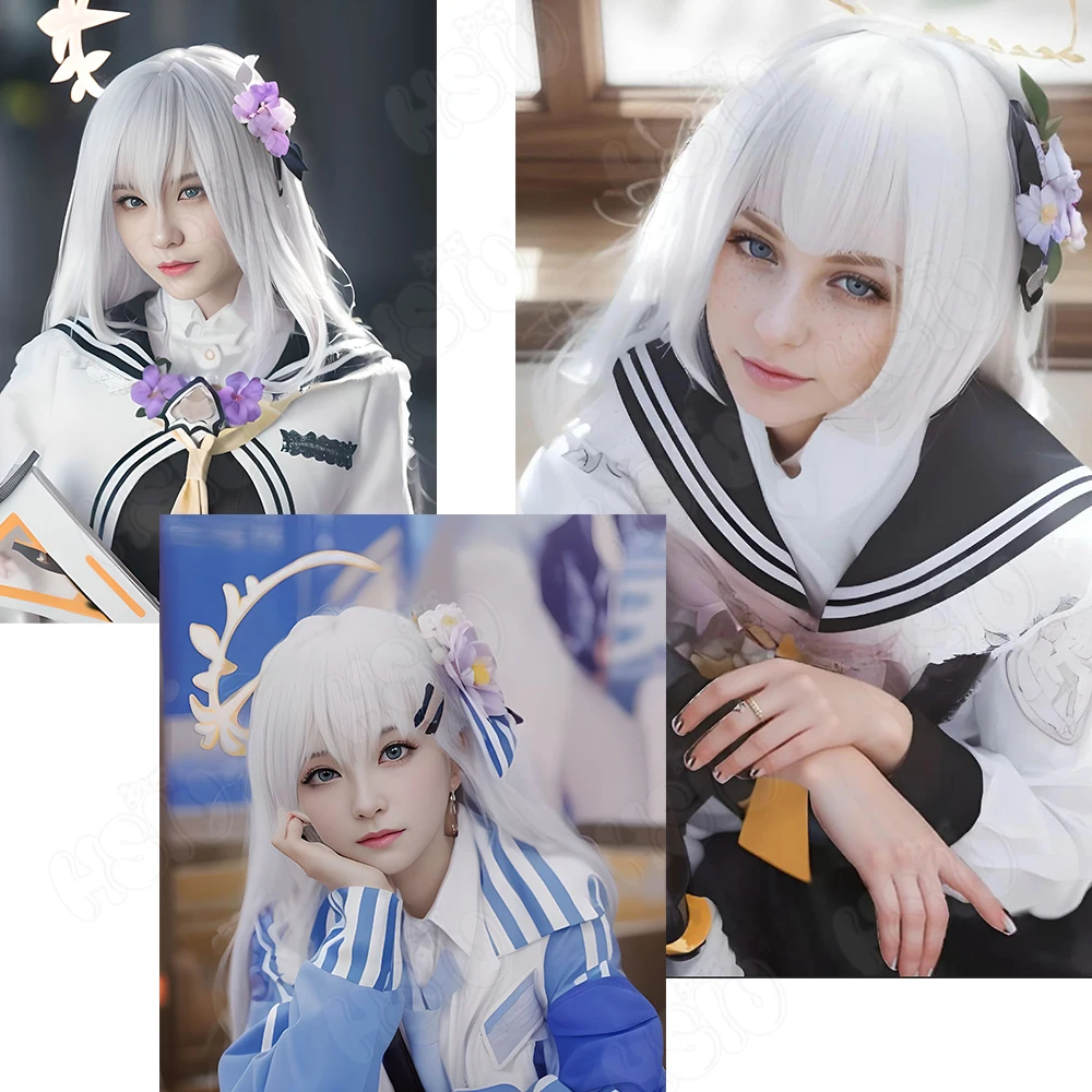Парик для косплея Shirasu Azusa HSIU 90 см серебристо-серый синий градиент длинные волосы