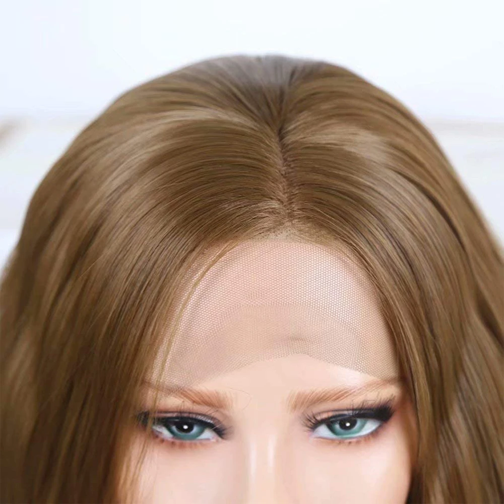 Коричневый волнистый парик 13x4 Синтетические кружевные парики для женщин Длинный