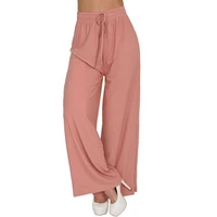40hot women pants solid color high waist casual wide leg drawstring summer pants daily clothes