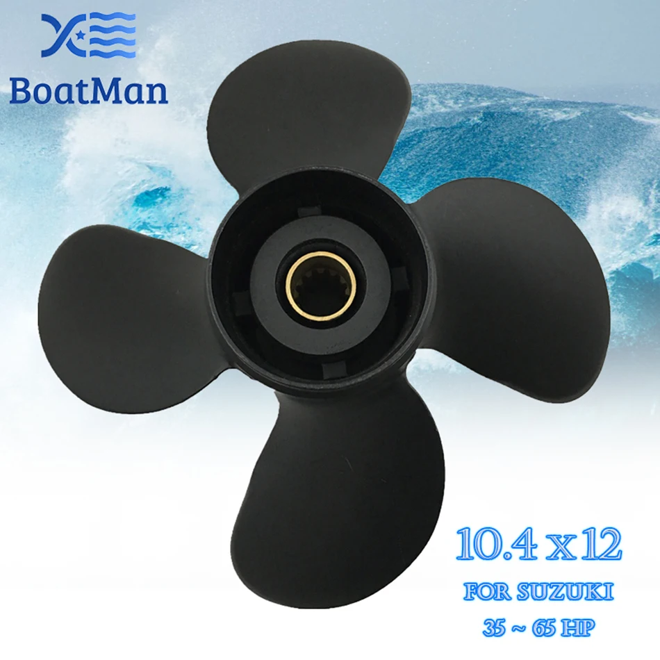 BOATMAN Boat Propeller 10.4x12 For Suzuki Marine Outboard Motor 35-65 HP 13 Tooth Spline  Engine Parts Aluminum 4 Blade