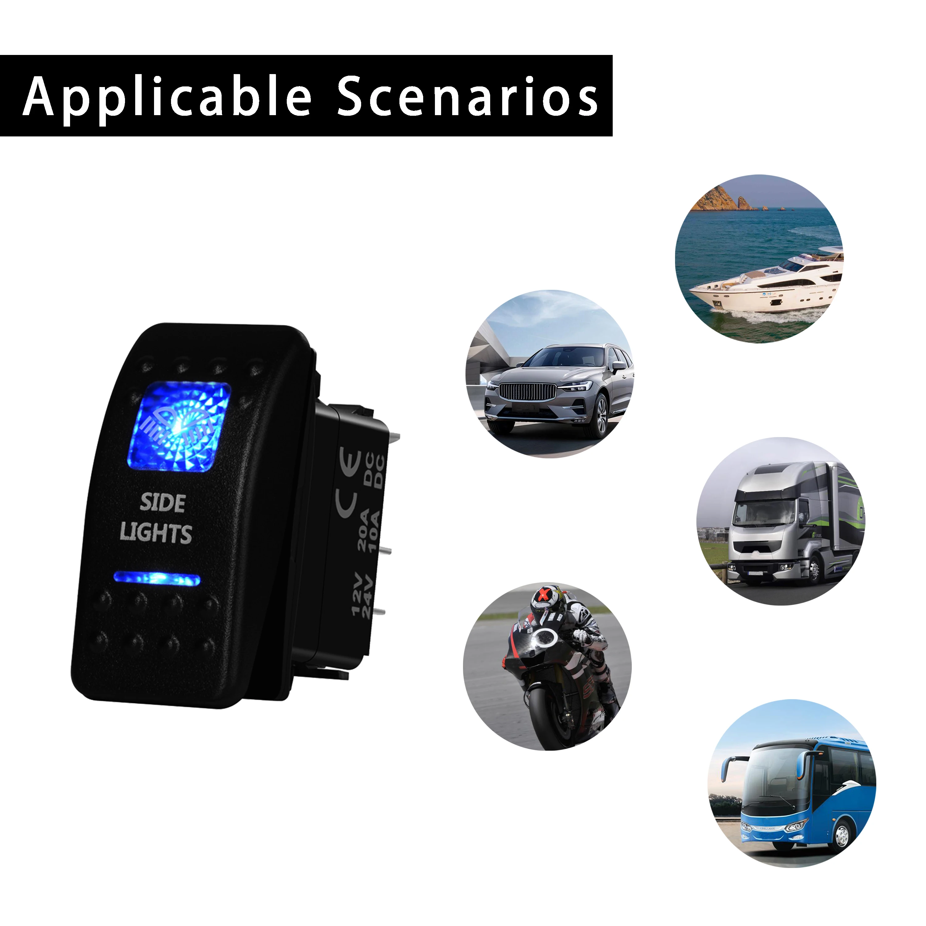 Синие светодиодные боковые огни 12 В/24 В клавишный переключатель SPST 5P ВКЛ./ВЫКЛ.