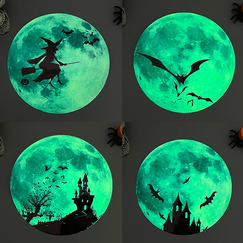 

Halloween Decoration 30cm Luminous Moon Wall Stickers Witch Bat Fluorescence Wall Decal For Party Decor Glow In The Dark Sticker