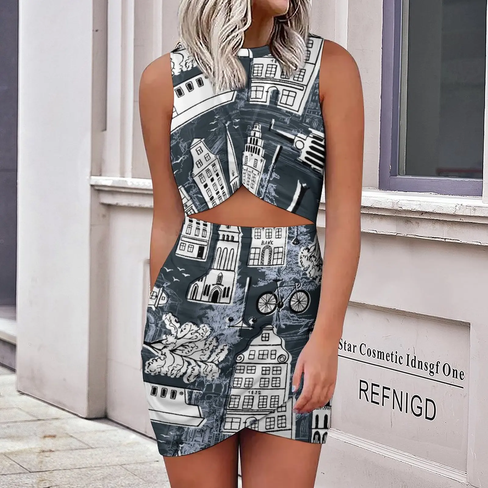 

Female Dresses For Women Full Print Sexy Bare Waist Bodycon Hollow Out Elegant TIght Mini Skirts 2023 Trendy Above-Knee Cloth