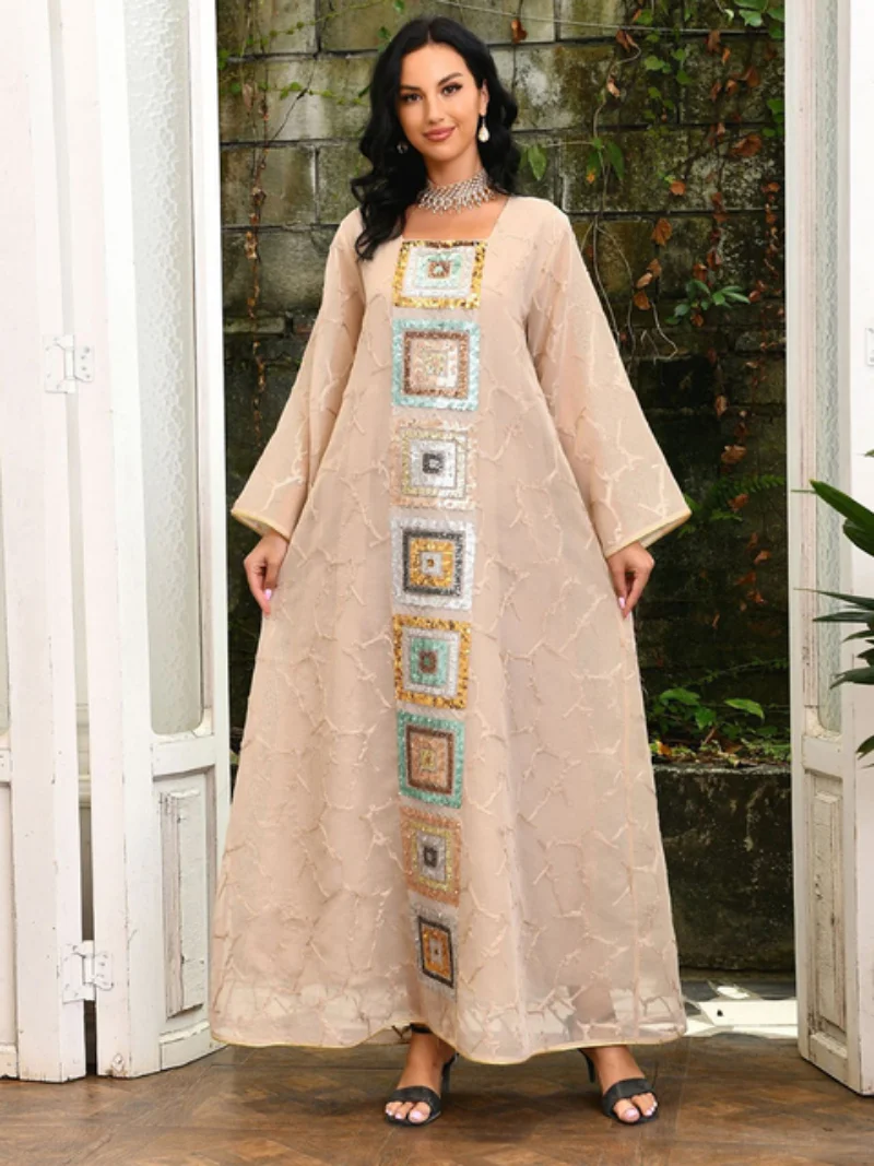 Dubai Luxury Dress Vintage Sequins Embroidery Abaya Long Sleeve Moroccan Arabic Dresses Muslim Ramadan Jalabiya