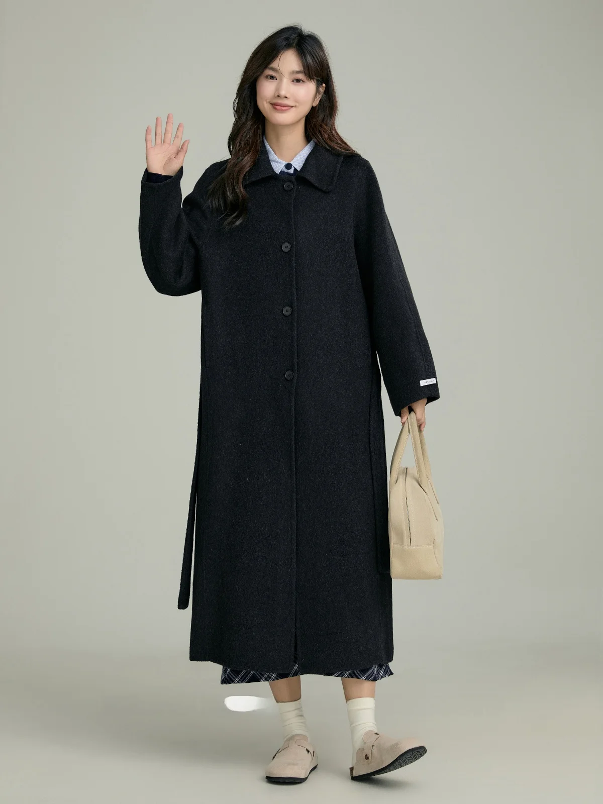 Черная шерстяная куртка &quotXijing&quot женская новинка зимы 2024 высококачественное