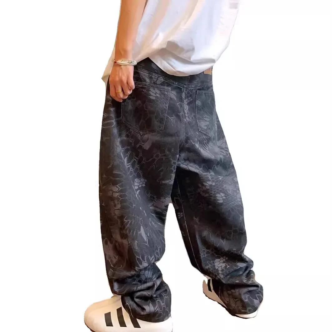 2024 весенне-осенние винтажные холщовые камуфляжные джинсовые брюки со змеиным