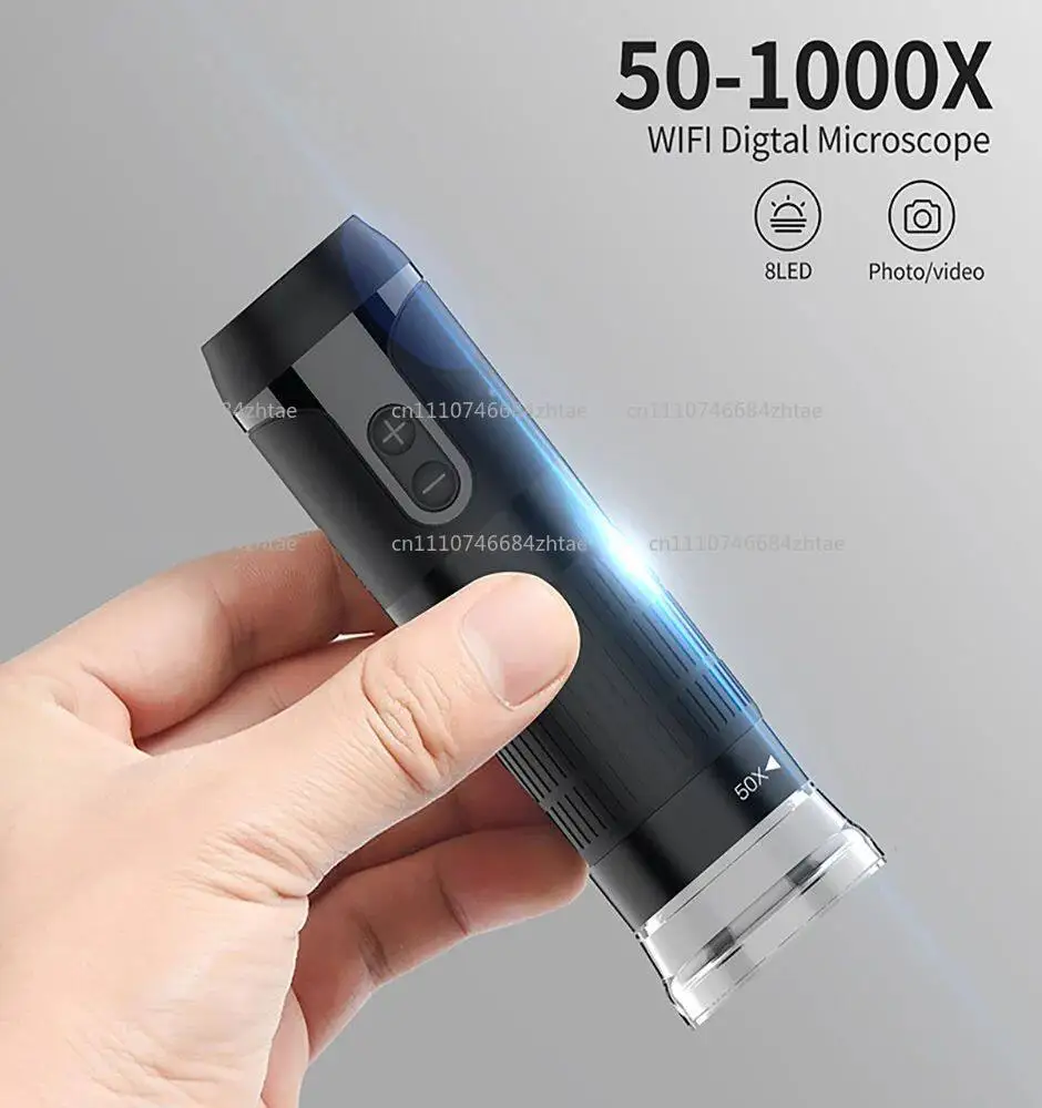Фото Цифровой Wi-Fi микроскоп с увеличением 50X-1000X, портативный ручной USB-микроскоп с гибкой подставкой для телефона №4