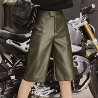 new fashion loose pu leather shorts women high waist autumn winter shorts mujer streetwear zipper black biker shorts women 11334