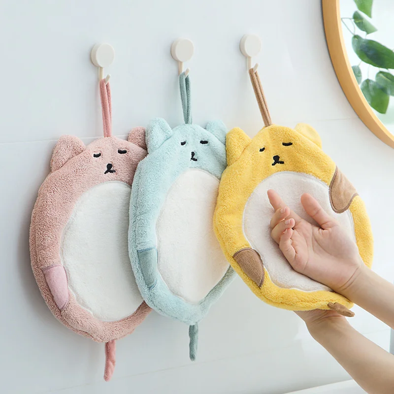 

Cartoon Fat Cat Wiping Towel Hanging Kitchen Strong Absorbent Rag Children's Thickened Coral Velvet Wiping Handkerchief Towels