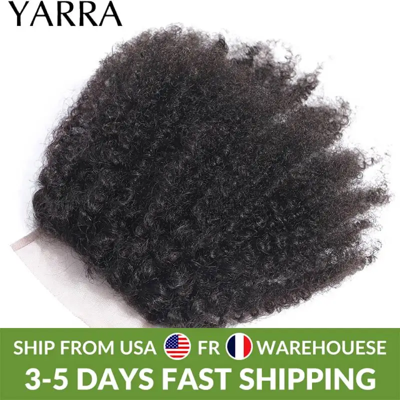 

Lace Closure with Baby Hair Afro Kinky Curly Closure Only Pre Plucked 100% Human Hair Weave Brazilian Remy Yarra Hair 4x4