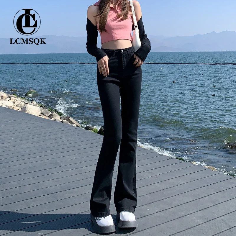 Black Jeans Woman Y2k Women's Pants Female Clothing Straight Leg Jeans Streetwear Denim Korean Fashion High Waist 2022 Flare