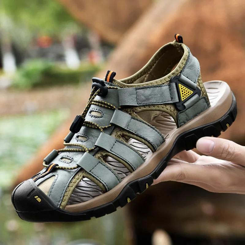 Plus Size 48 Summer Blue Men Leather Sandal Fashion Men's Roma Sandal Comfortable Anti-slip Men Beach Shoes Sandalias Hombre