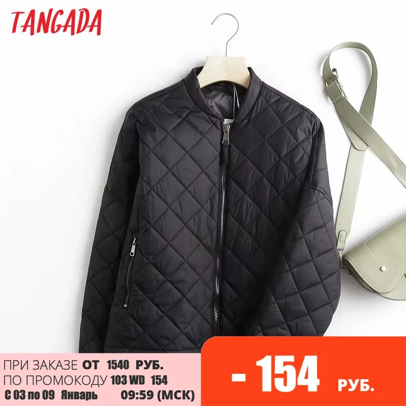 

Tangada 2022 Women High Quality Solid Oversize Thin Parkas Cotton Jacket Long Sleeve Female Black Padded Overcoat 4C86