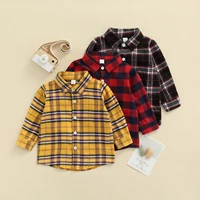 baby girls boy plaid single breasted lapel letter long sleeved shirts spring and autumn new childrens clothing blouses
