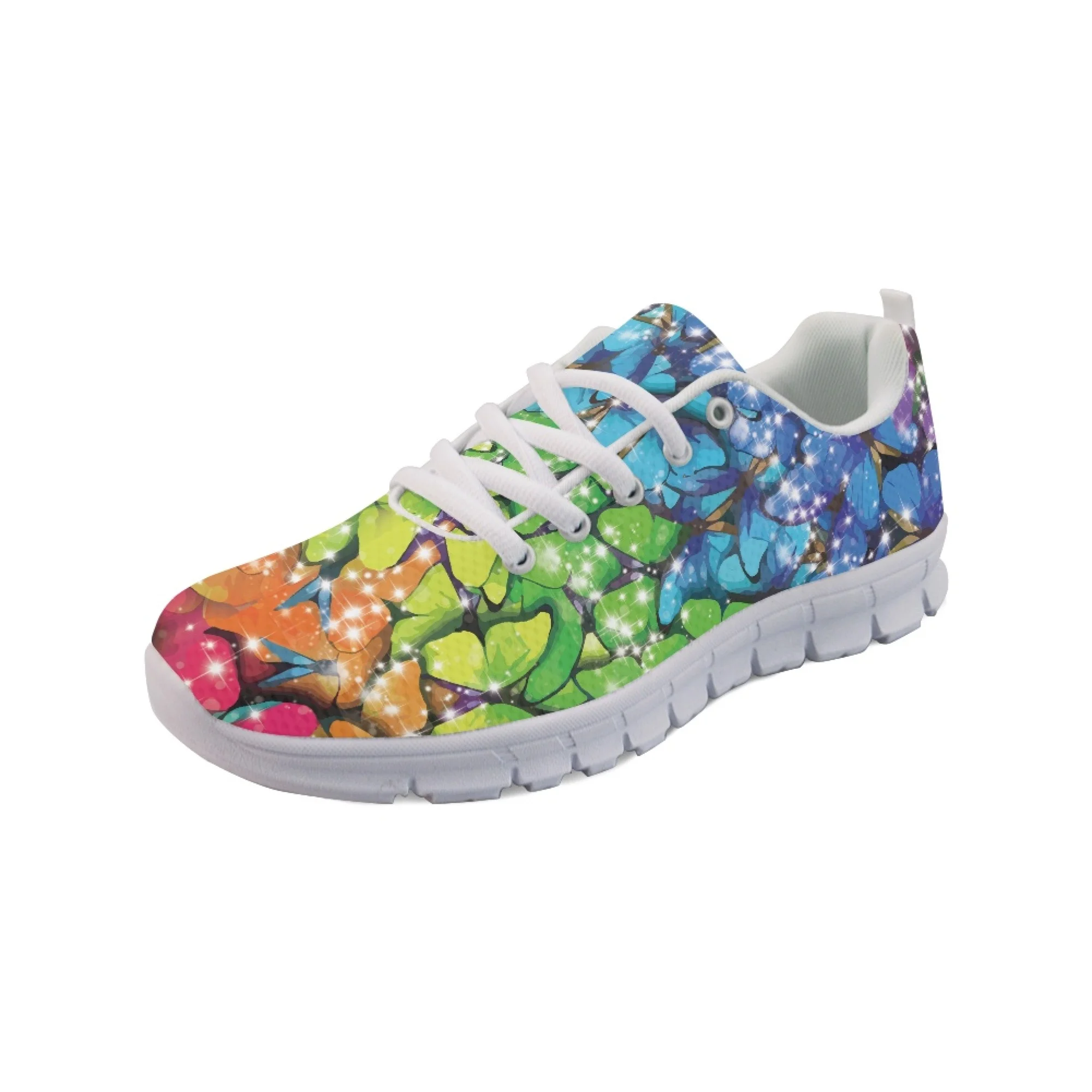 Yikeluo Casual Mesh Sneakers Woman Shoes Rainbow Butterfly Pattern Print Brand Design Lightweight Flats Walk Lace Up Footwear