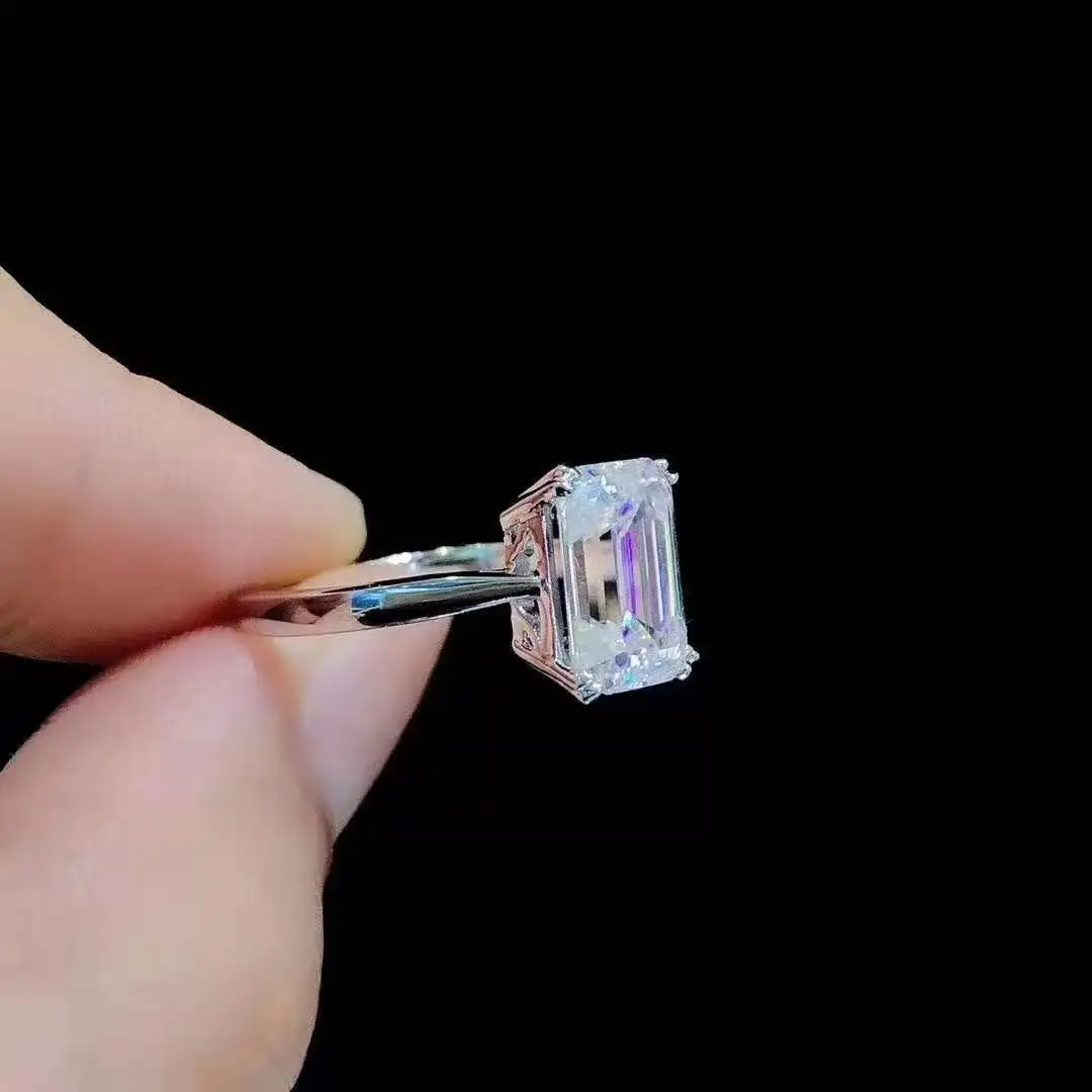 Custom Real Solid 10K White Gold Ring Women Wedding Engagement Party Rectangle Emerald Moissanite Diamond 1 2 3 4 5 Ct |
