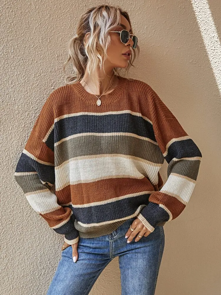 Autumn Winter Stripe Pullover Casual 